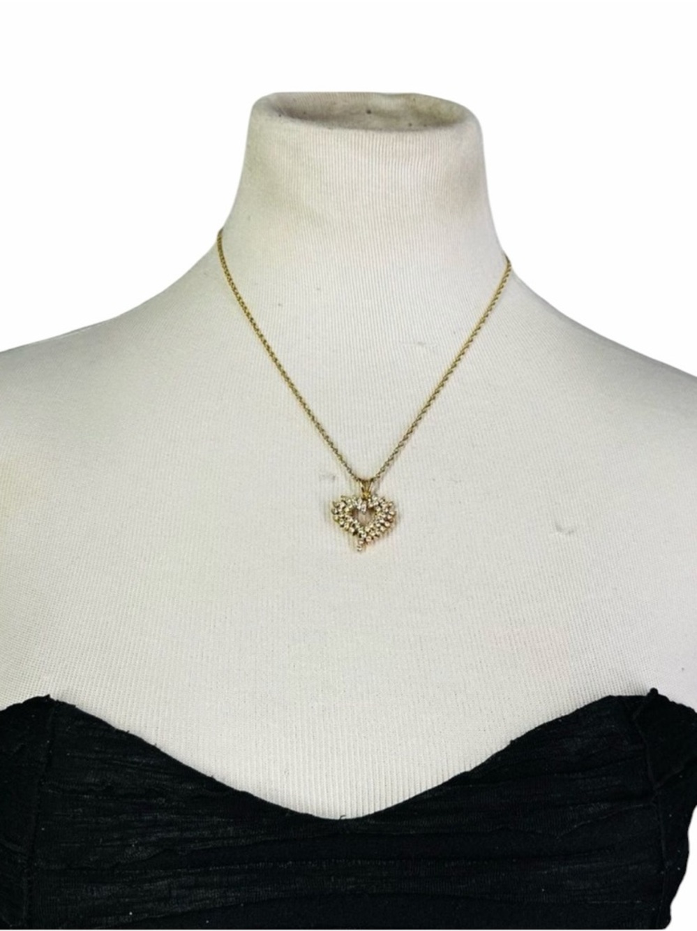 Vintage Goldtone Cubic Zirconia Heart Roman Pendant Chain Necklace